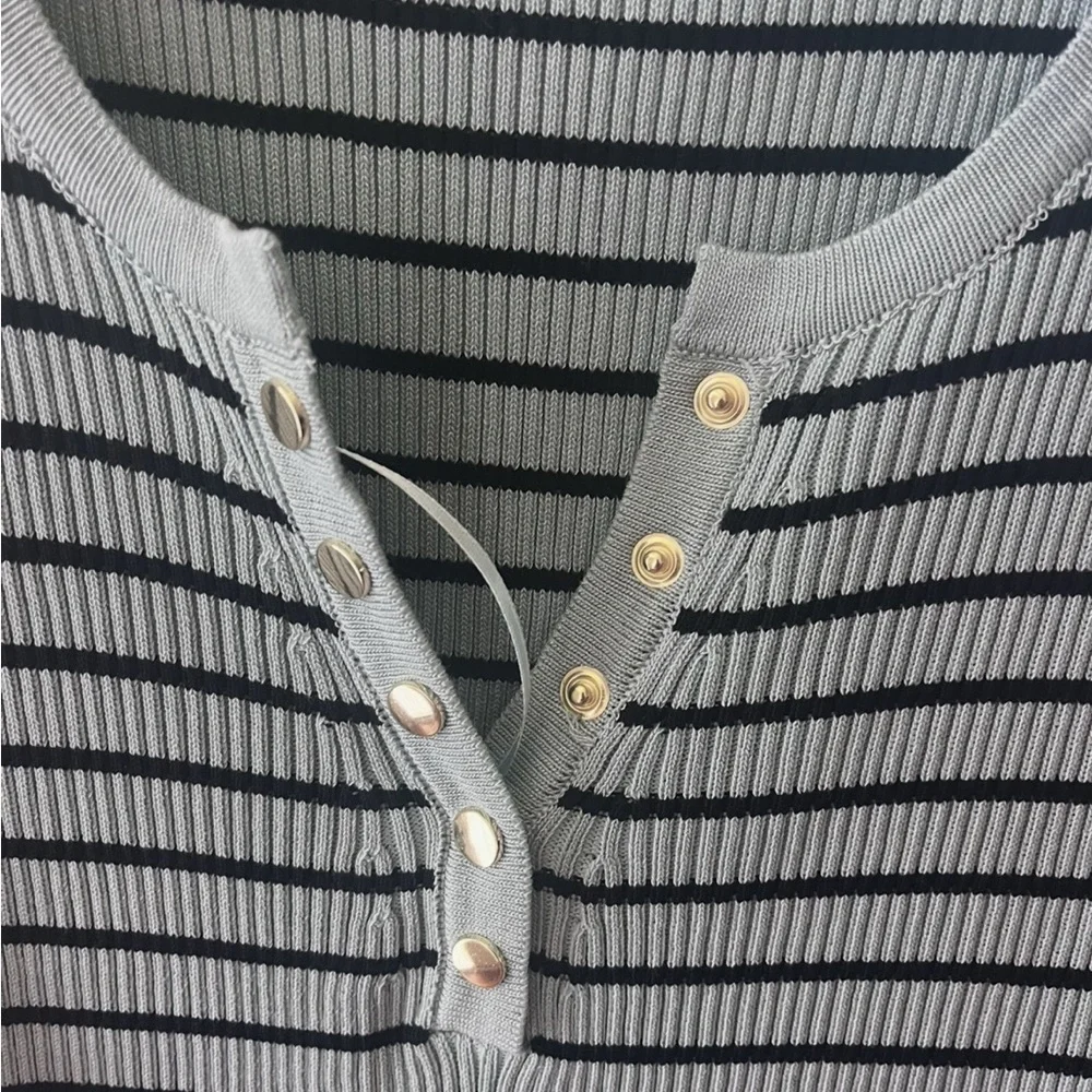 NWOT Love Tree mint stone and black striped ribbed sleeveless dress! Size Large - Picture 7 of 10